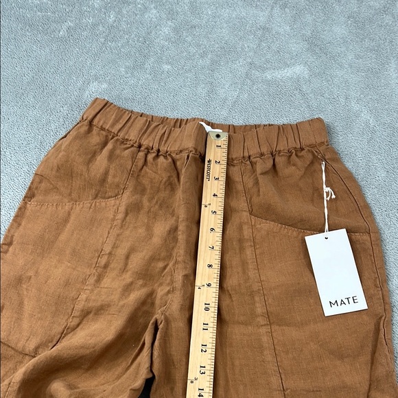 NEW MATE The Label S 100% Linen Sedona Brown Linen High Waisted Pant Pockets - Picture 5 of 13